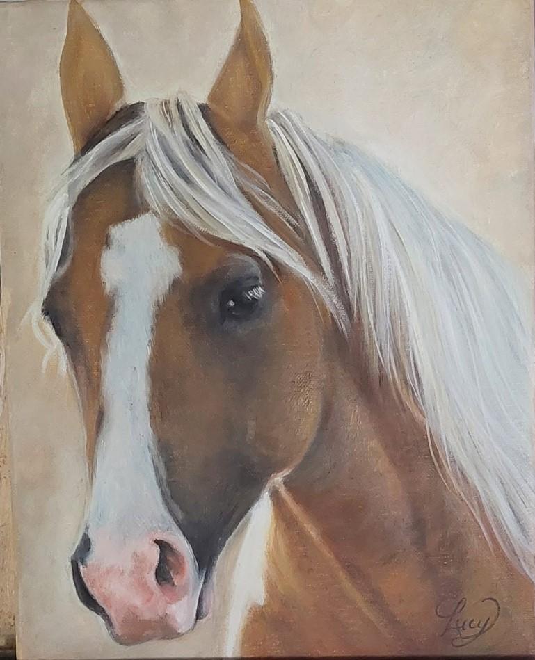 Peinture réaliste d'un cheval brun
