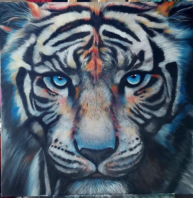 Peinture réaliste d'un tigre blanc