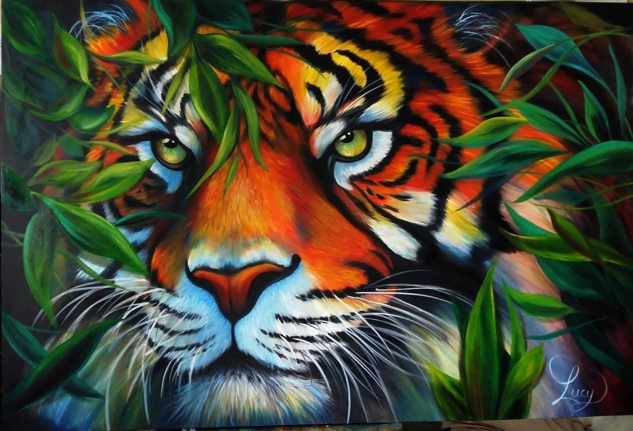 Peinture d'un tigre dans la jungle