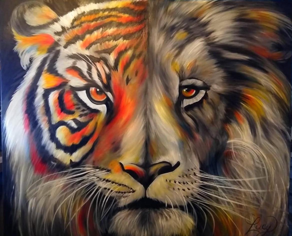 Peinture d'une composition mi-tigre, mi-lion
