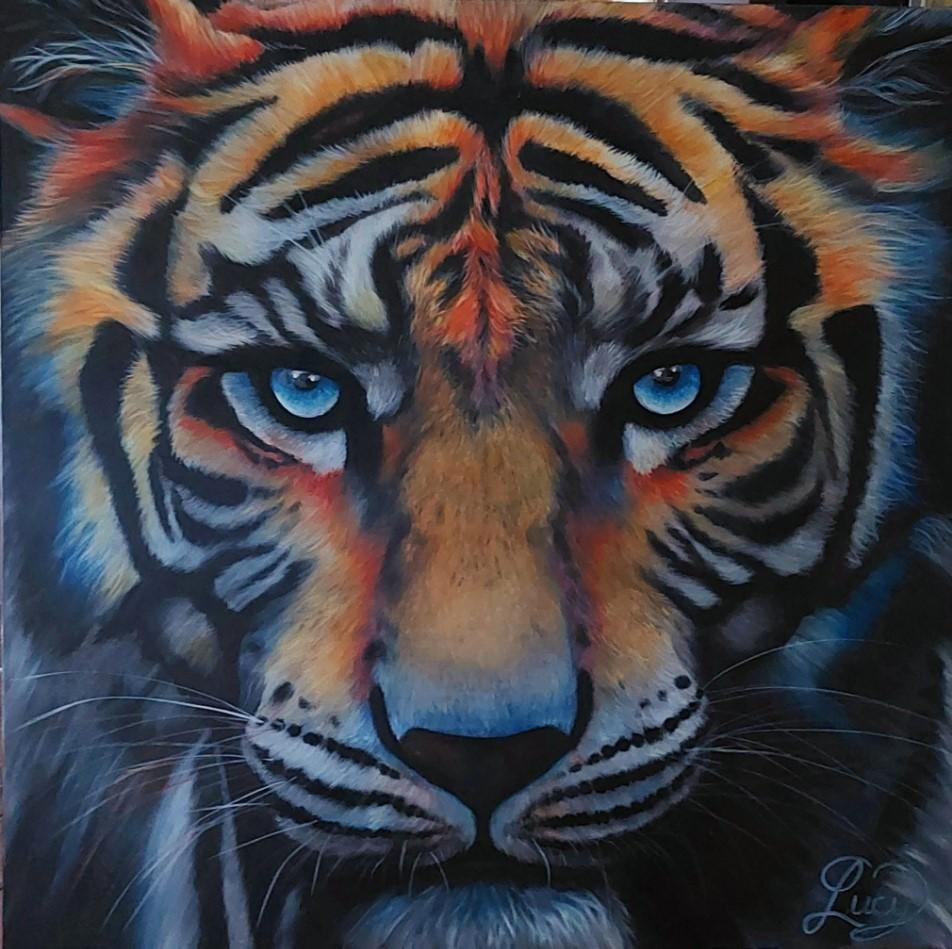 Peinture réaliste d'un tigre au regard profond